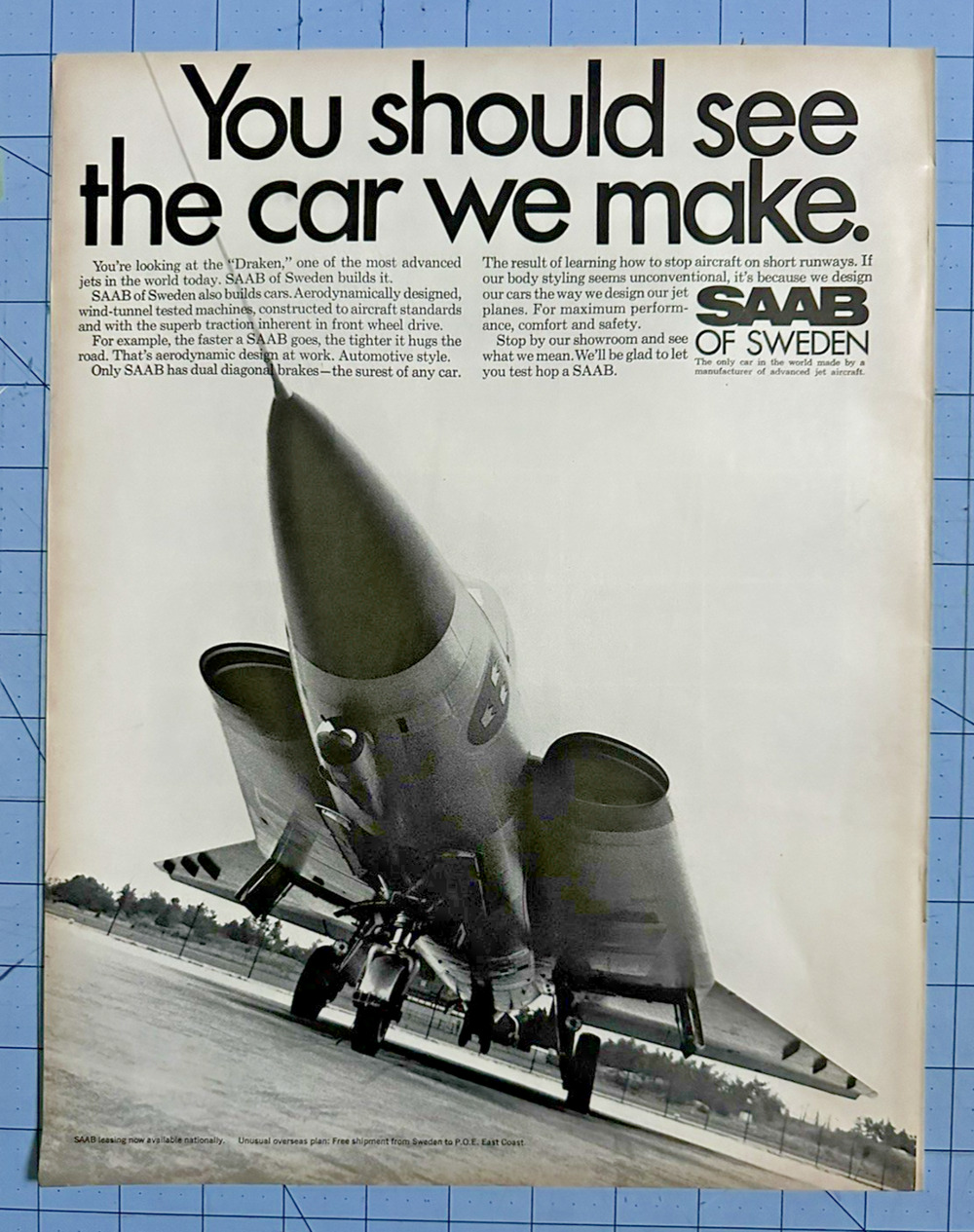 1969 Ad Saab Of Sweden Draken Jet "You Should See The Car We Make"